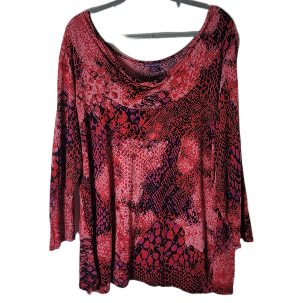 Beverly Drive women's 2X red black snake print drape neck top plus size